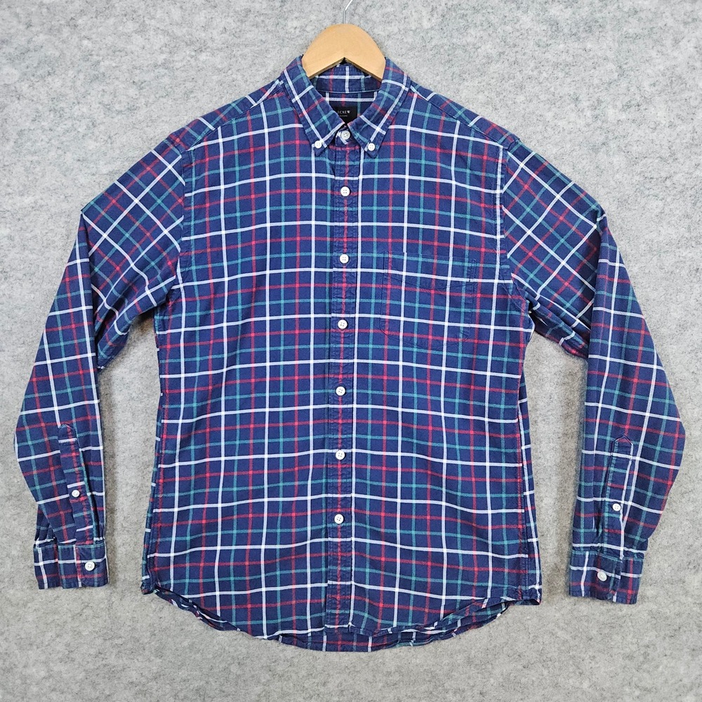 J Crew‎ Oxford Shirt Mens Size M Button Down Blue With Multicolor Windowpane